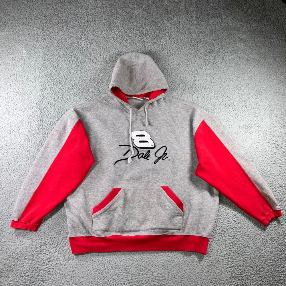 Vintage Dale Jr #8 Hoodie Men XL Gray NASCAR Racing Baggy y2k Oversized Thrashed